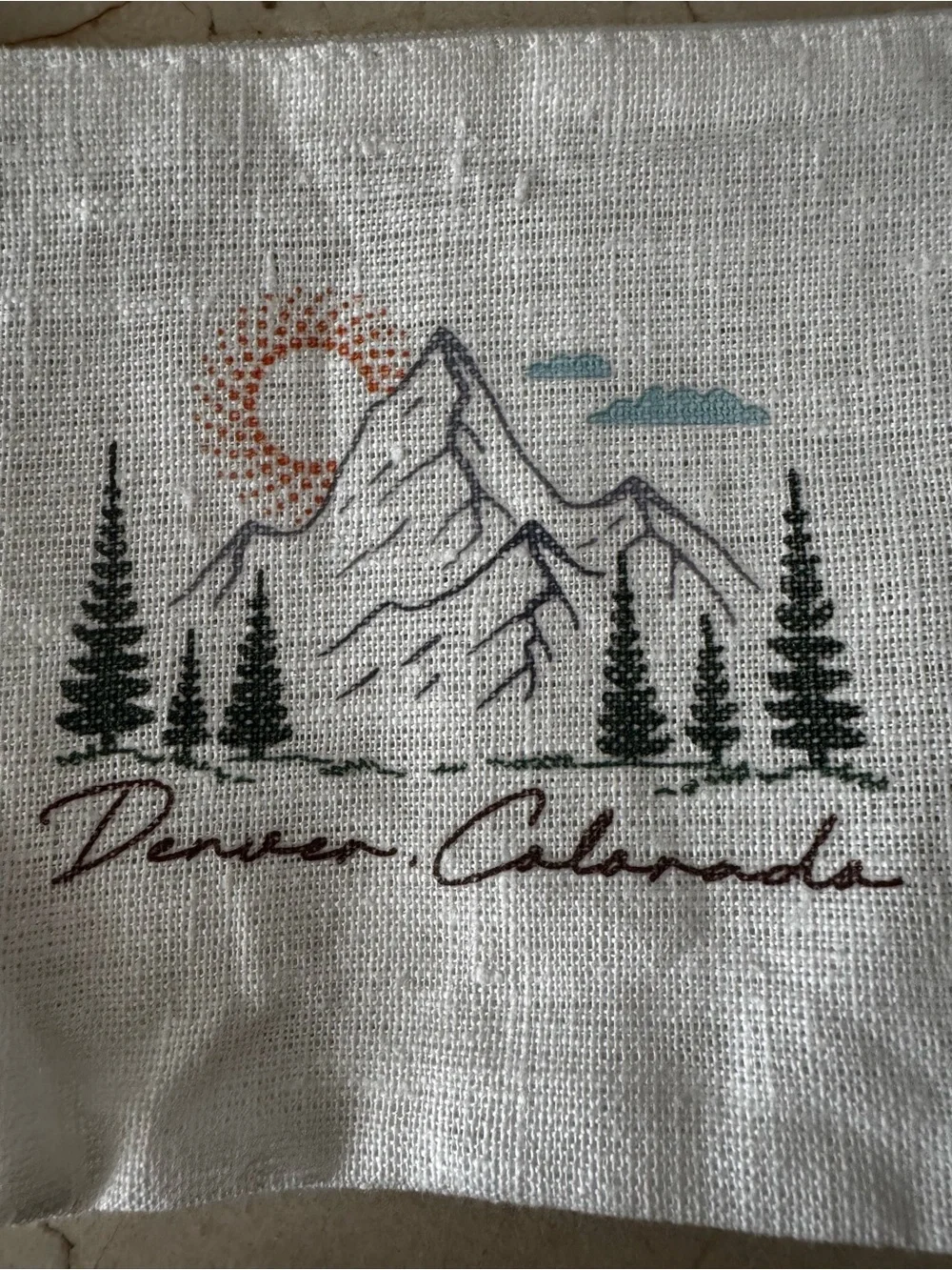 Denver Colorado White Hemp Cosmetic Pouch with Mountain Print